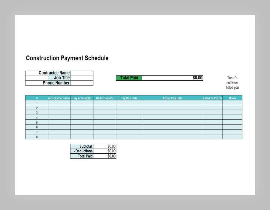8 Free Payment Schedule For Construction Sample Schedule