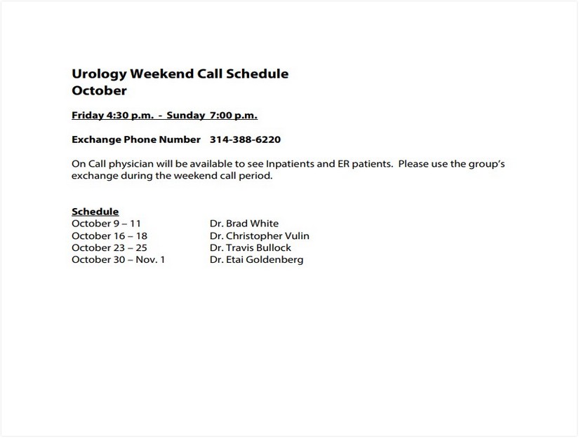 Physician On Call Schedule Template