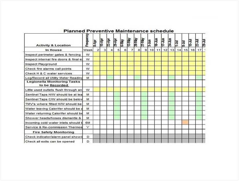 Planned Preventive Maintenance Schedule Template