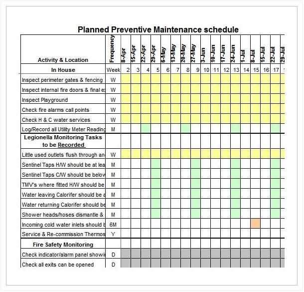 Planned Preventive Maintenance Schedule Template Excel