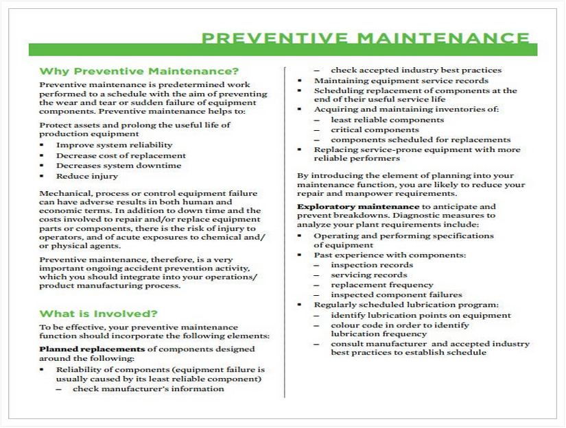 Preventive Maintenance Schedule Template Pdf