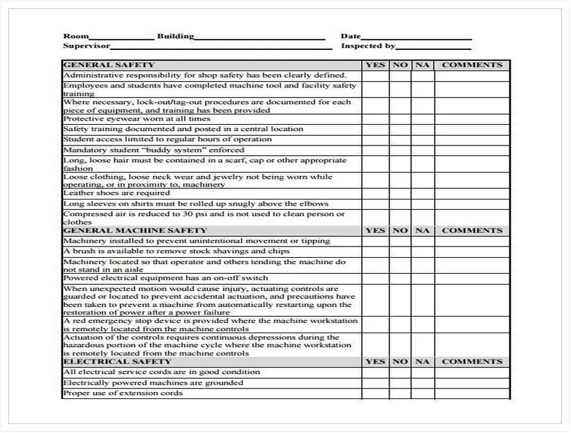 Preventive Maintenance Schedule for Machine Shop