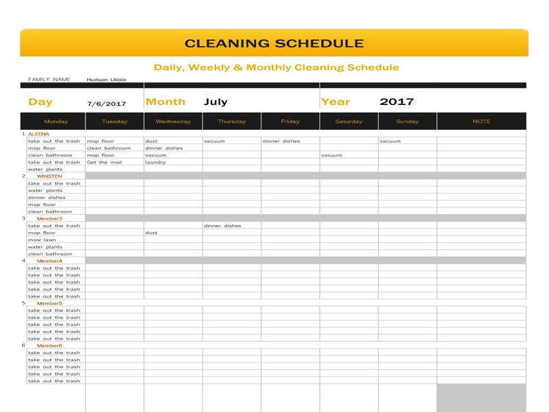 Printable Cleaning Schedule Template 01