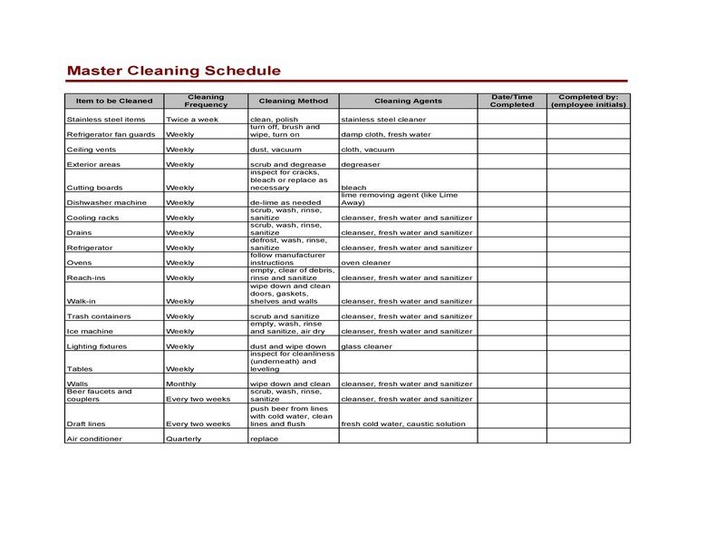 Printable Cleaning Schedule Template 02
