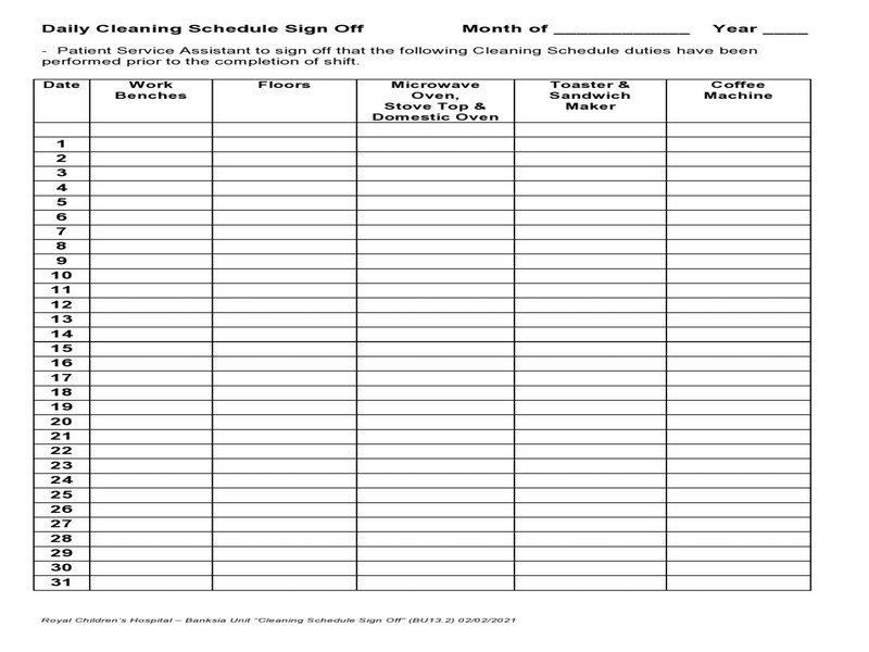 Printable Cleaning Schedule Template 18