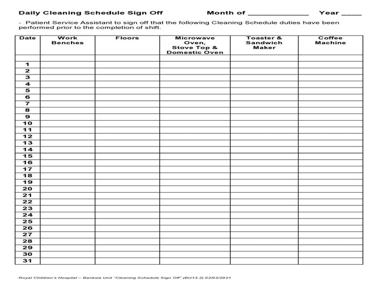 Printable Cleaning Schedule Template 18