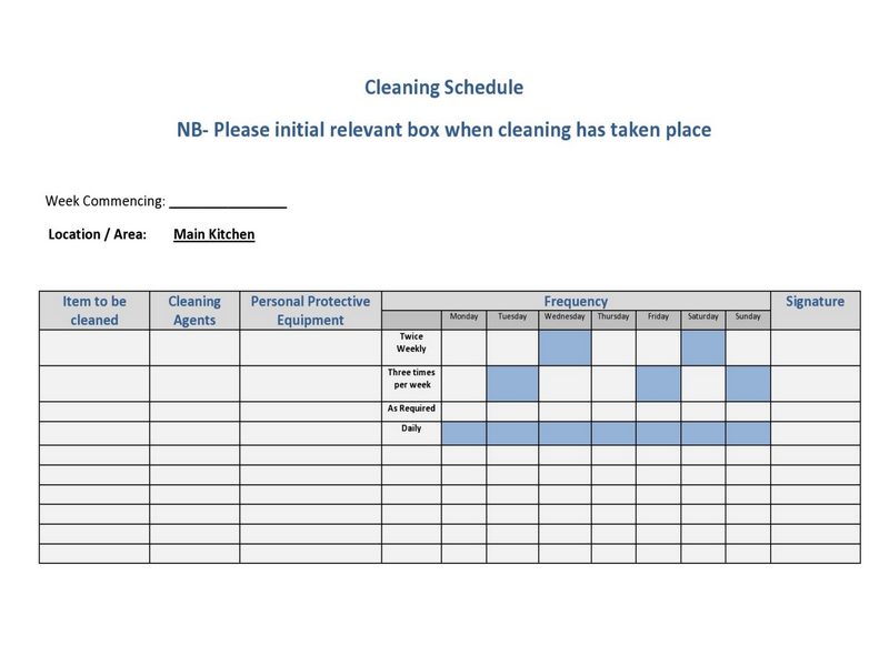 Printable Cleaning Schedule Template 20