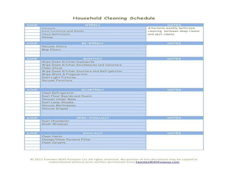 Printable Cleaning Schedule Template 24