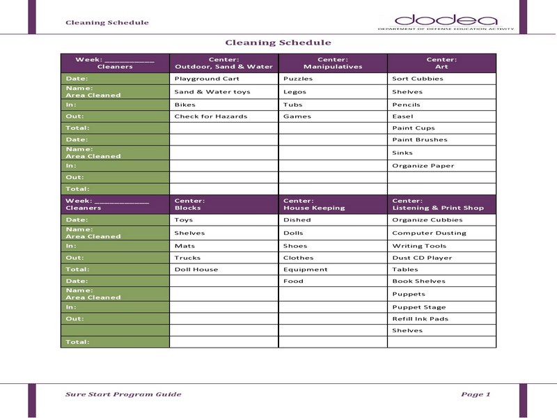 Printable Cleaning Schedule Template 25