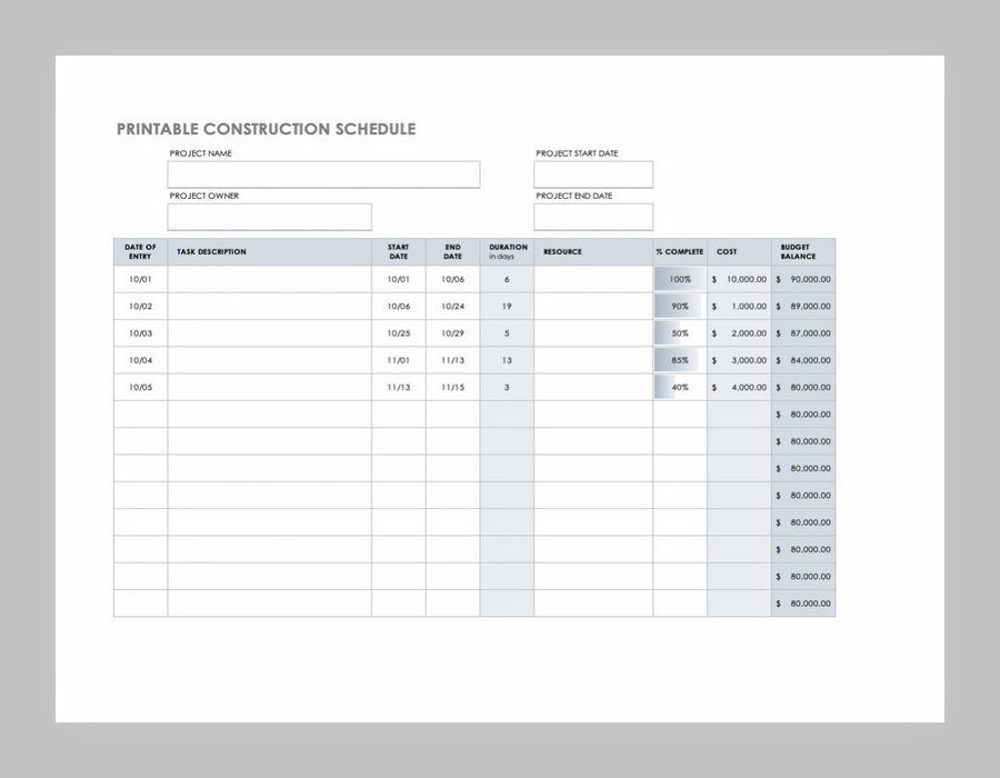 Printable Payment Schedule For Construction