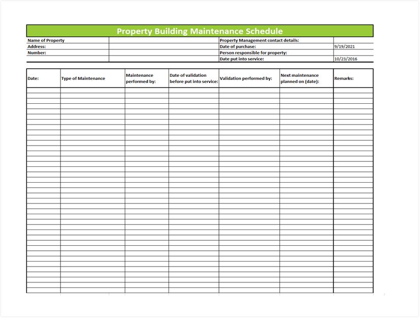 Property Building Maintenance Schedule Template
