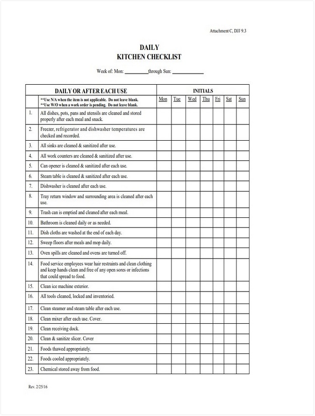 Restaurant Cleaning Schedule Checklist