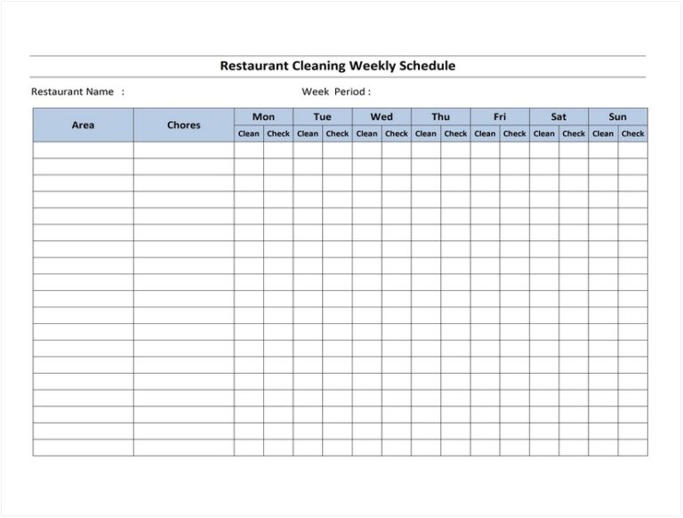 Cleaning Schedule Template For Restaurant Cleaning Schedule Template For Restaurant