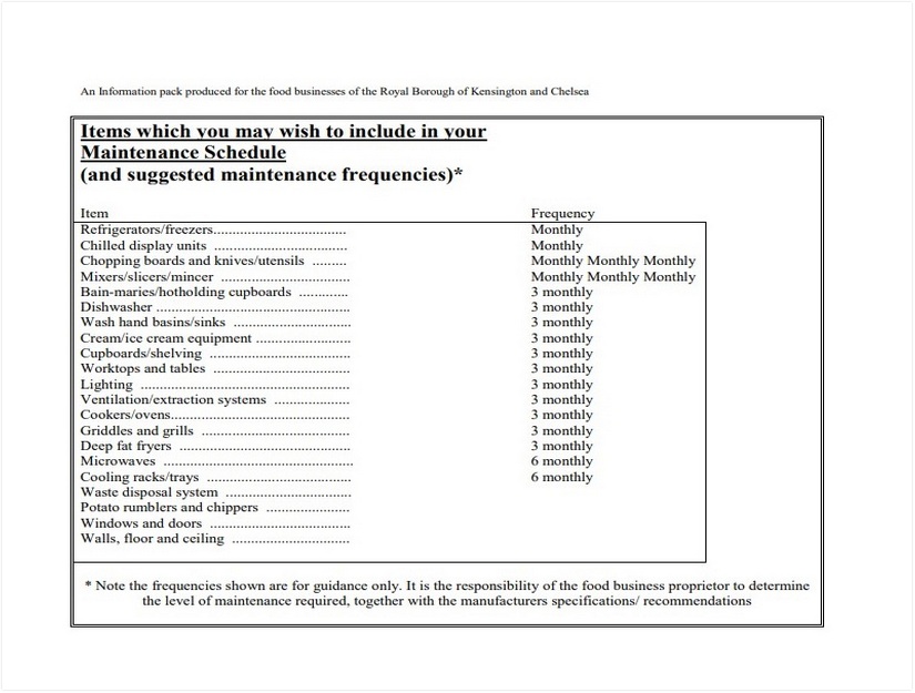 Restaurant Cleaning and Maintenance Schedule