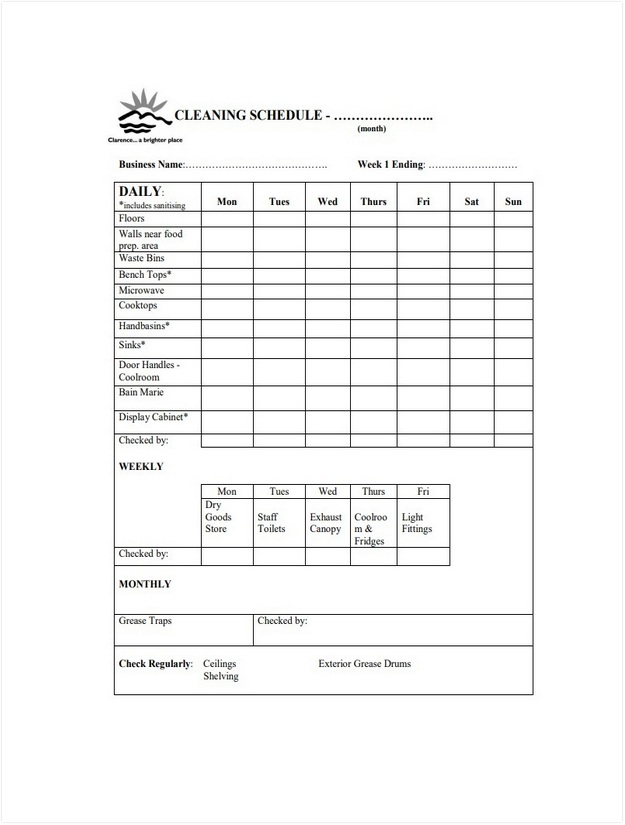 Restaurant Daily Cleaning Schedule Template