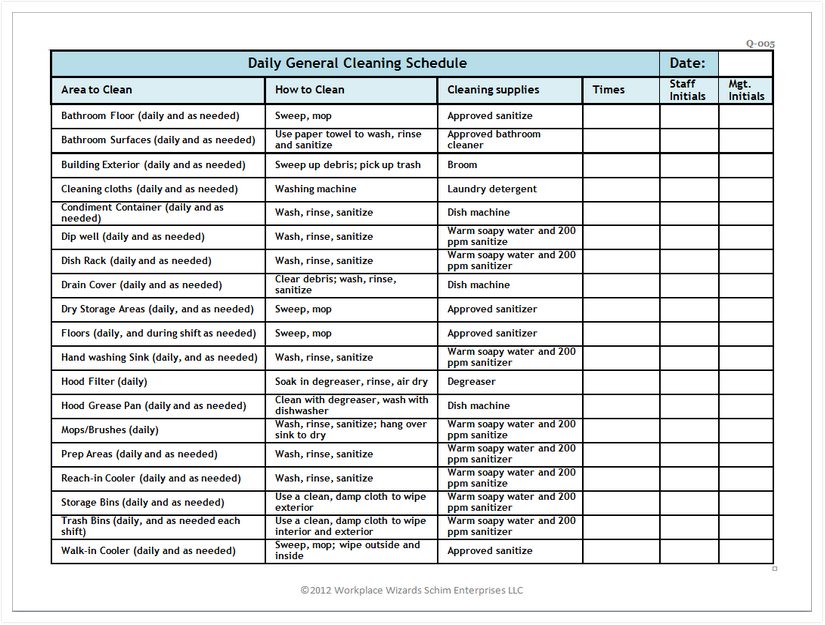 10 Free Cleaning Schedule Template For