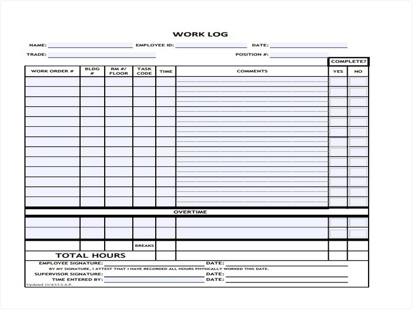 Sample Daily Work Log Template