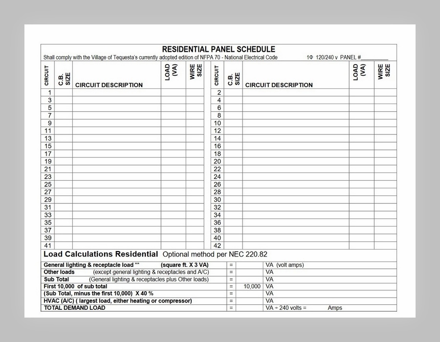 Schedule for Residential Panel