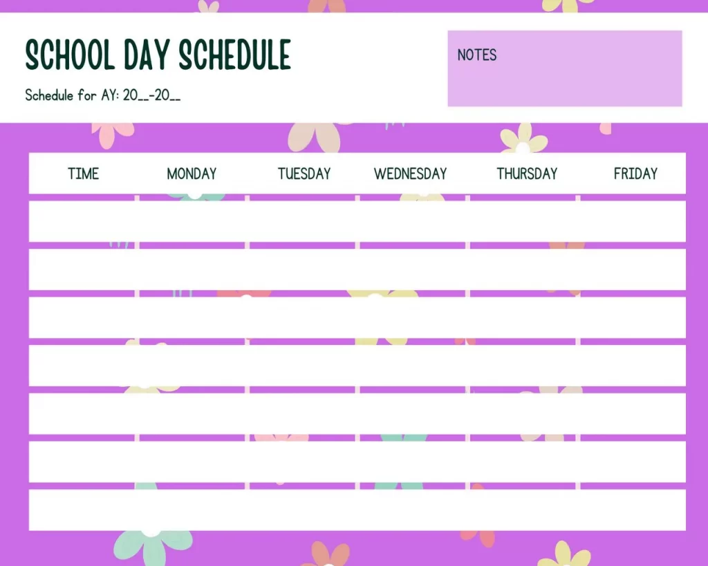 School Day Schedule Template