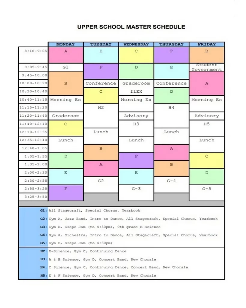 School Master Schedule Template
