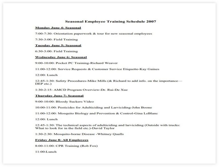 10+ Powerful Training Schedule For Employees sample schedule