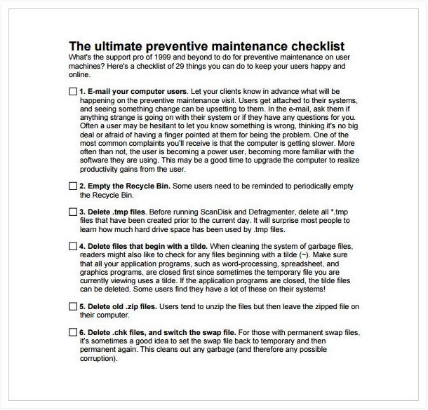 Server Ultimate Preventive Maintenance Checklist Template