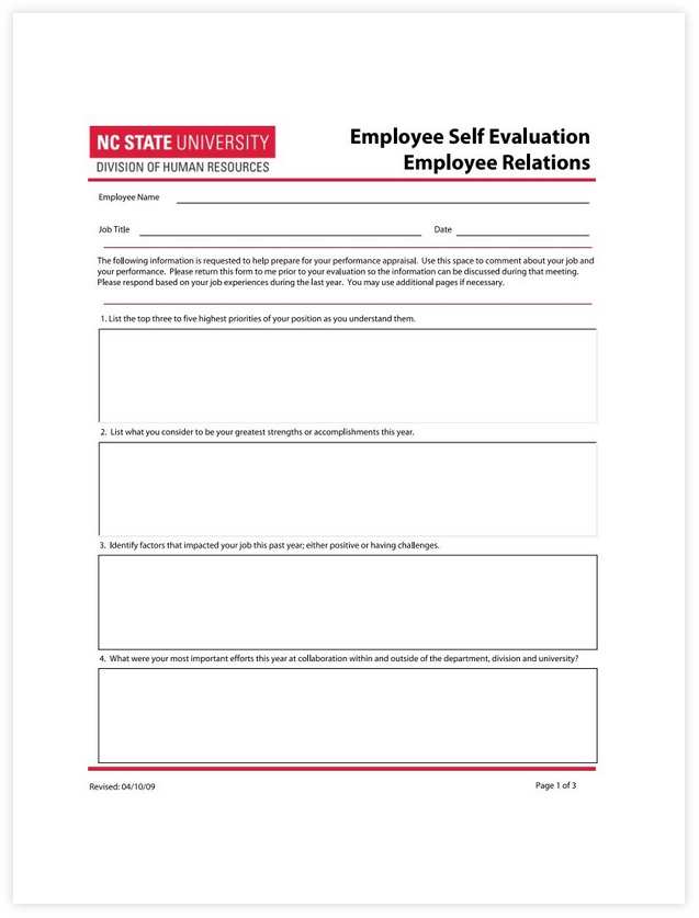 Simple Employee Self Evaluation Form