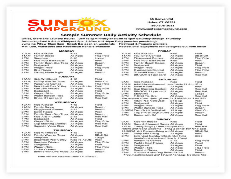 Summer Daily Activity Schedule Template