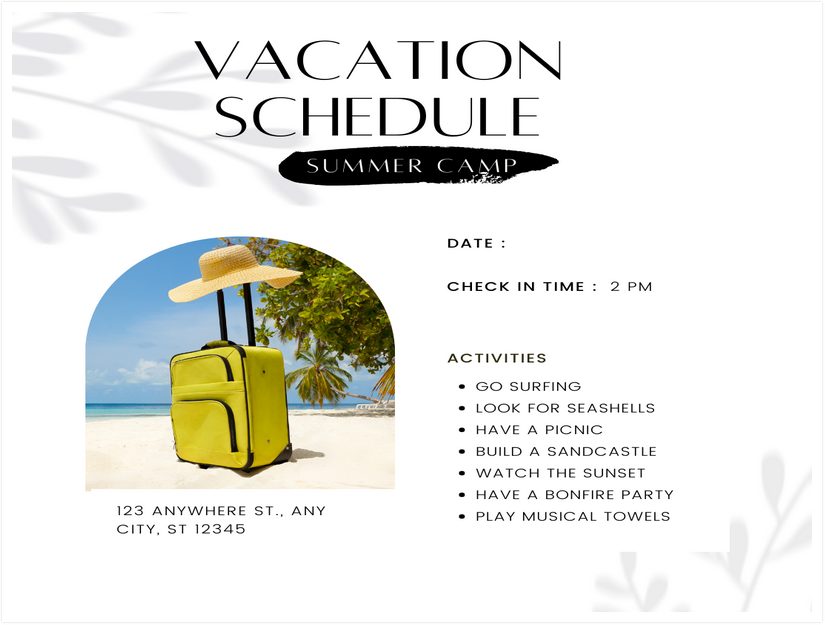 Summer Vacation Schedule