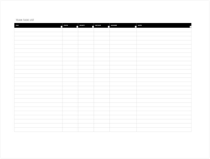 Team Task List Scheduler Template