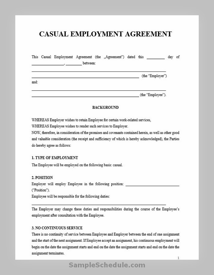 Template For Casual Employment Contract - Template for Employment Contract Free