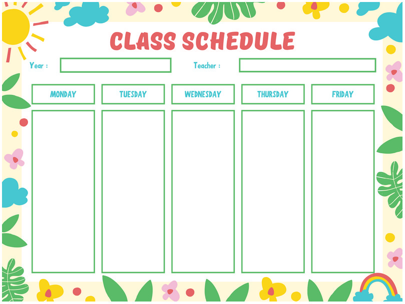 Class Schedule Template Free