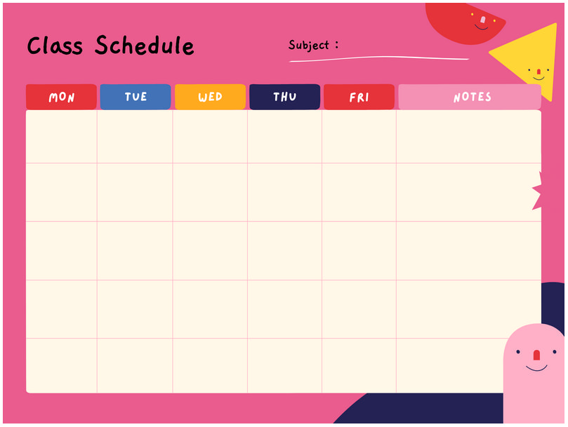 Class Schedule Template College 09