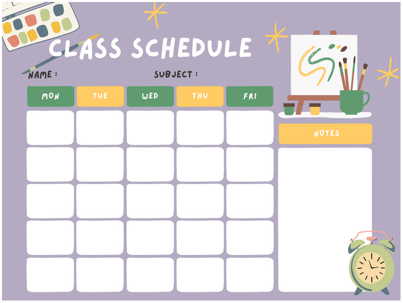 Template For Class Schedule 18
