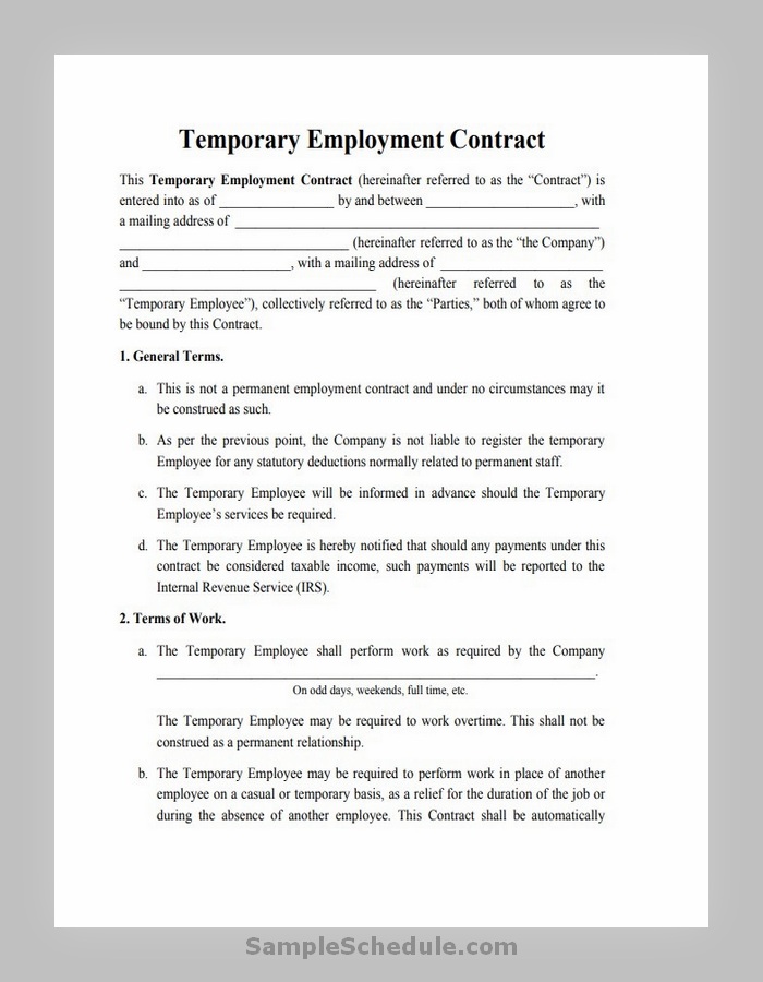 Temporary Employment Contract Template - Template for Employment Contract Free