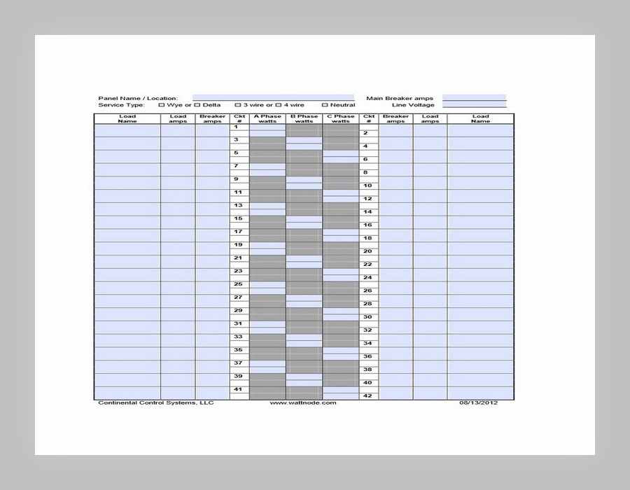 3 Phase Panel Schedule Template Excel
