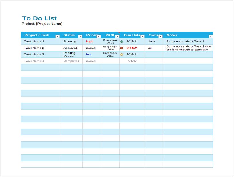 To Do List Task Scheduler Template