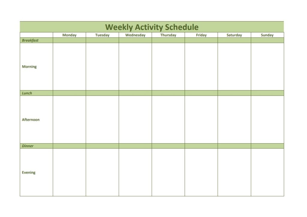Weekly Activities Schedule template