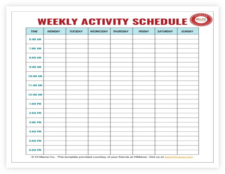 Weekly Activity Schedule Template Excel