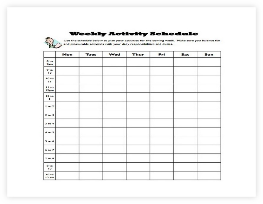 Weekly Activity Schedule Template