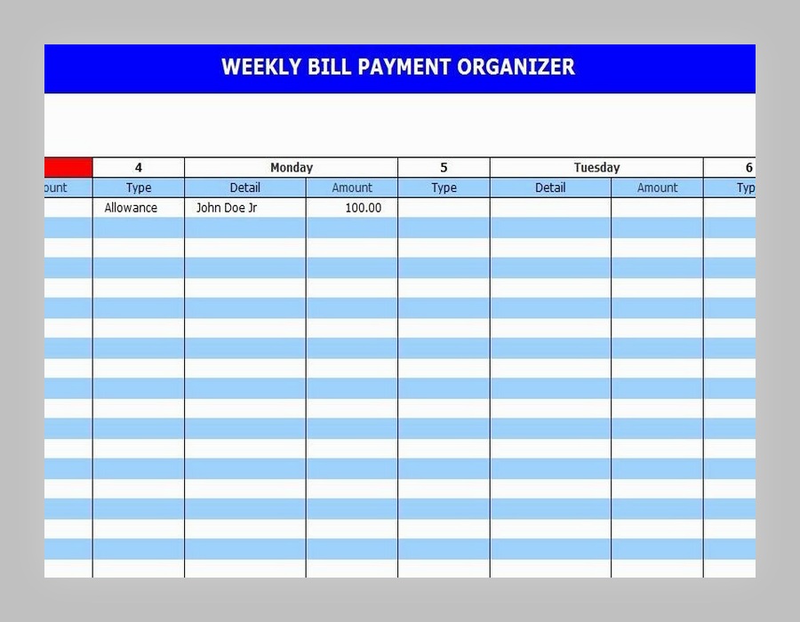 Weekly Bill Payment Schedule Template