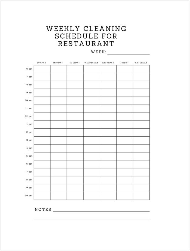 Weekly Cleaning Schedule For Restaurant