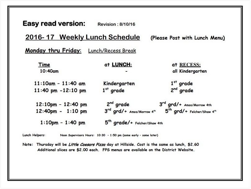 Weekly Lunch Schedule Template