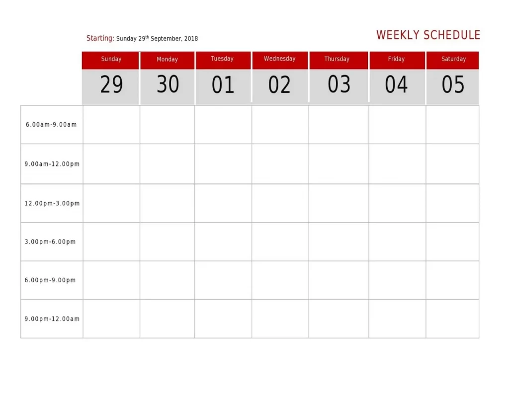 Weekly Schedule Template Word 30