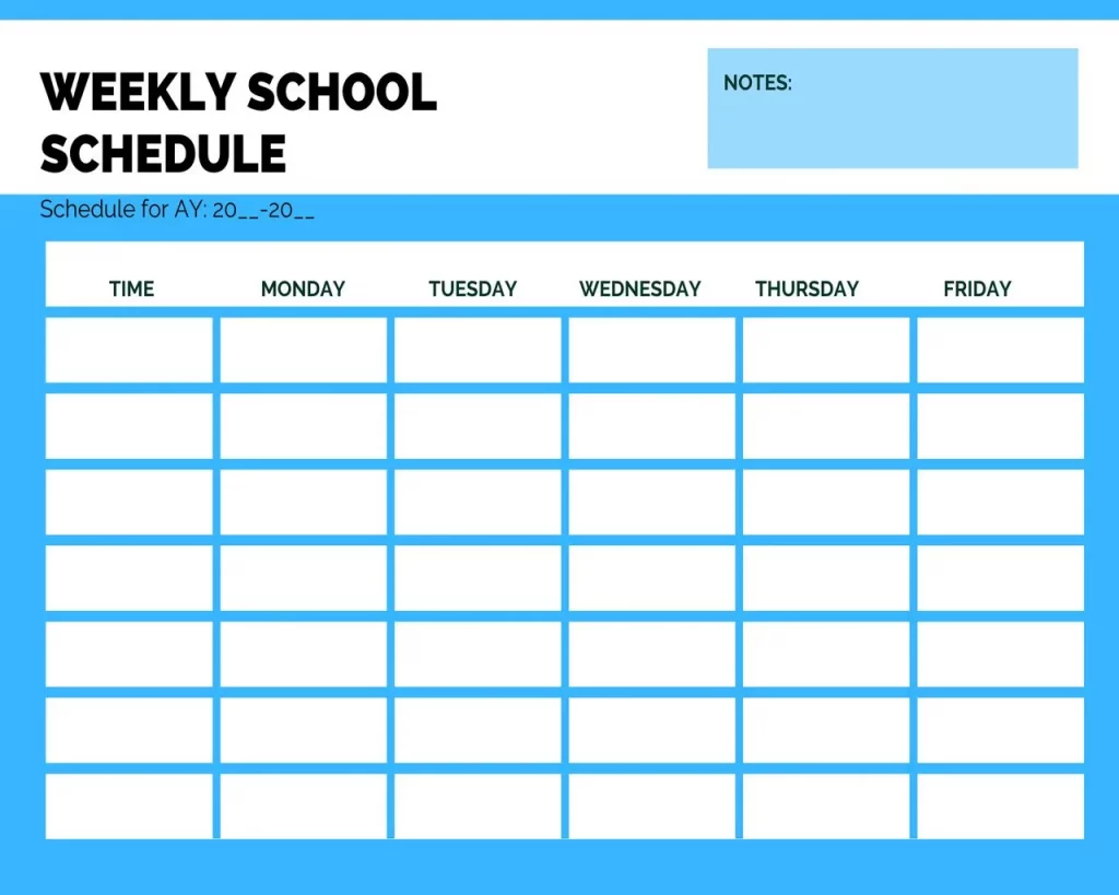 Weeky School Schedule Template