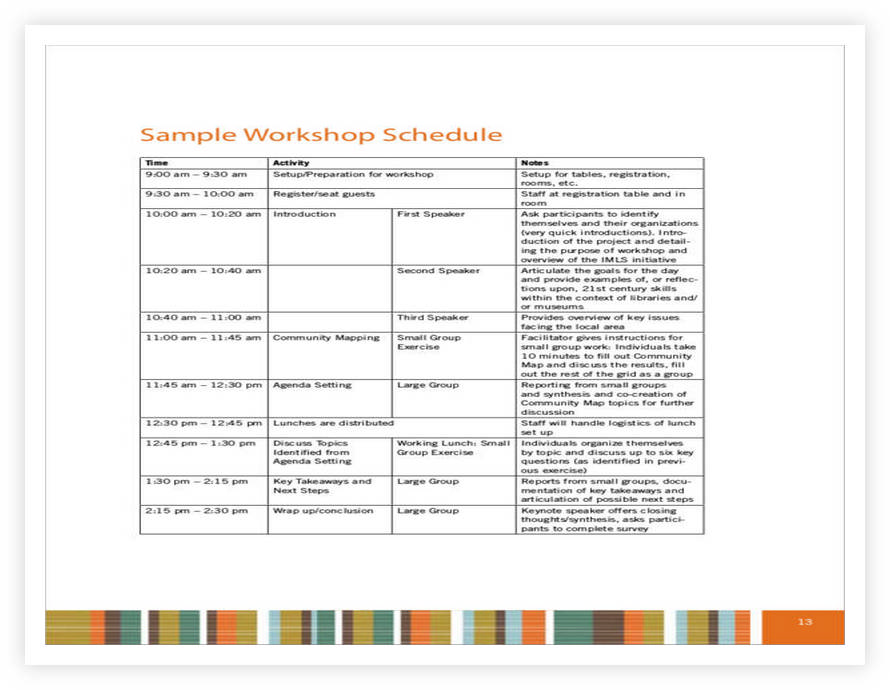 Workshop Activity Schedule Template
