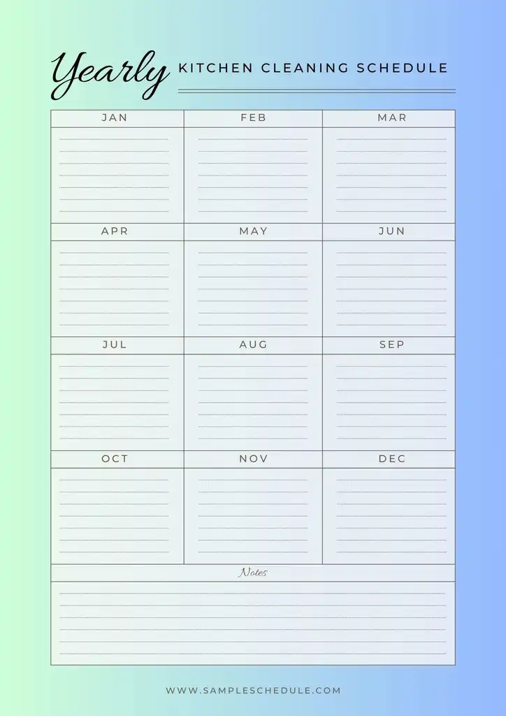 Yearly Kitchen Cleaning Schedule Template - Free Kitchen Cleaning Schedule template
