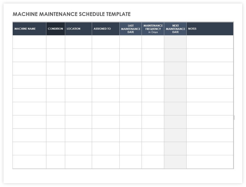 Machine Maintenance Schedule Template 03