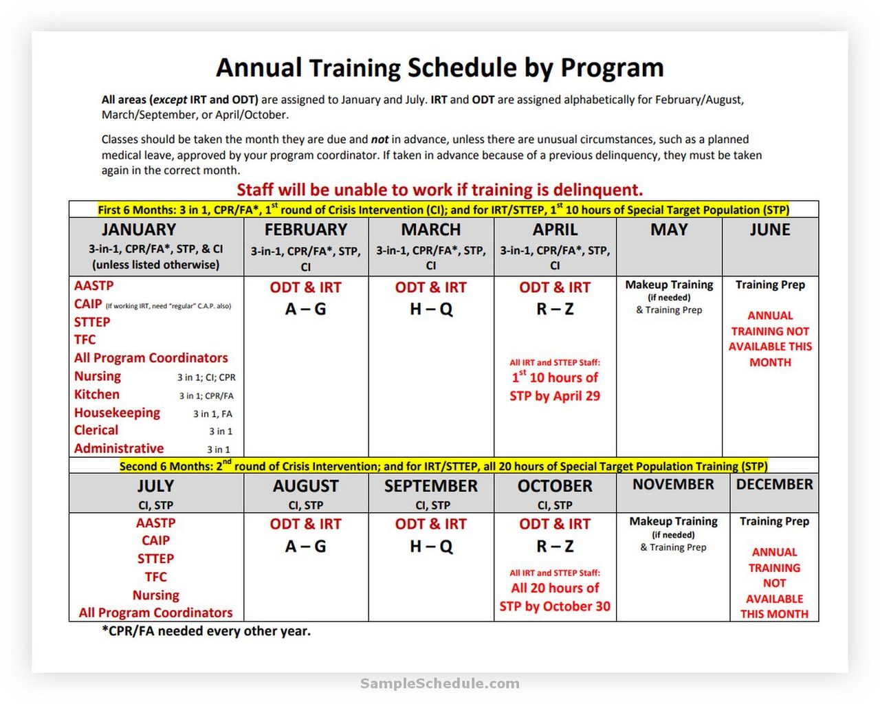 Annual Training Schedule Template