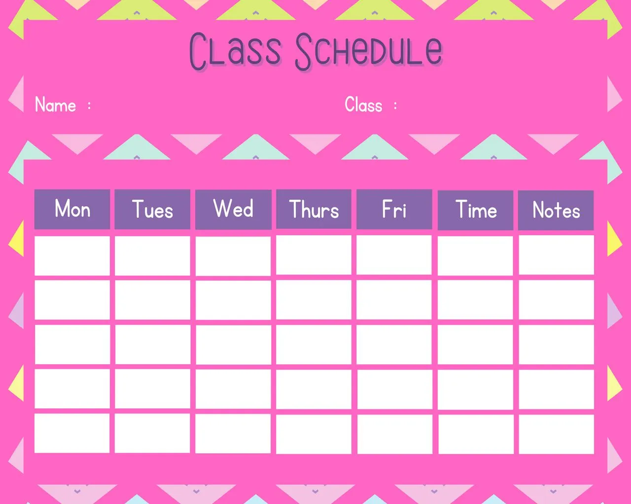 Class Schedule Template Printable 01